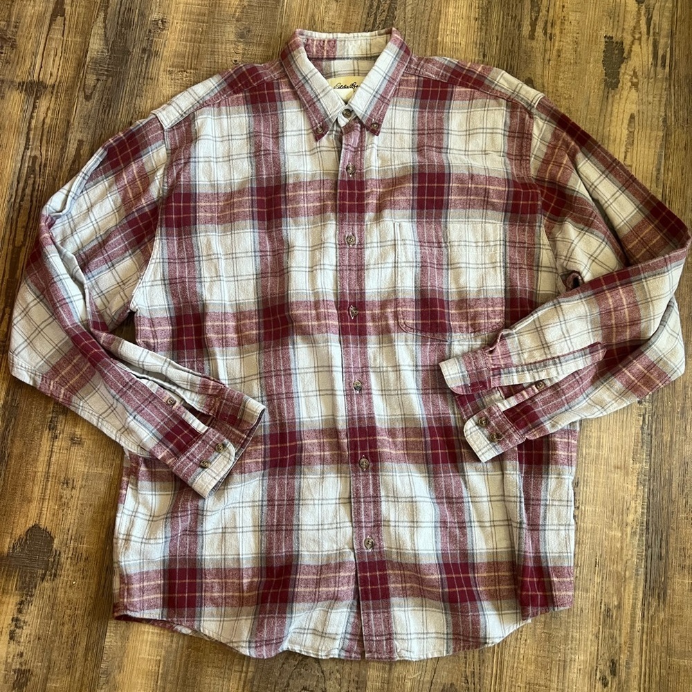 Eddie Bauer Red and White Casual Button Down Shirt